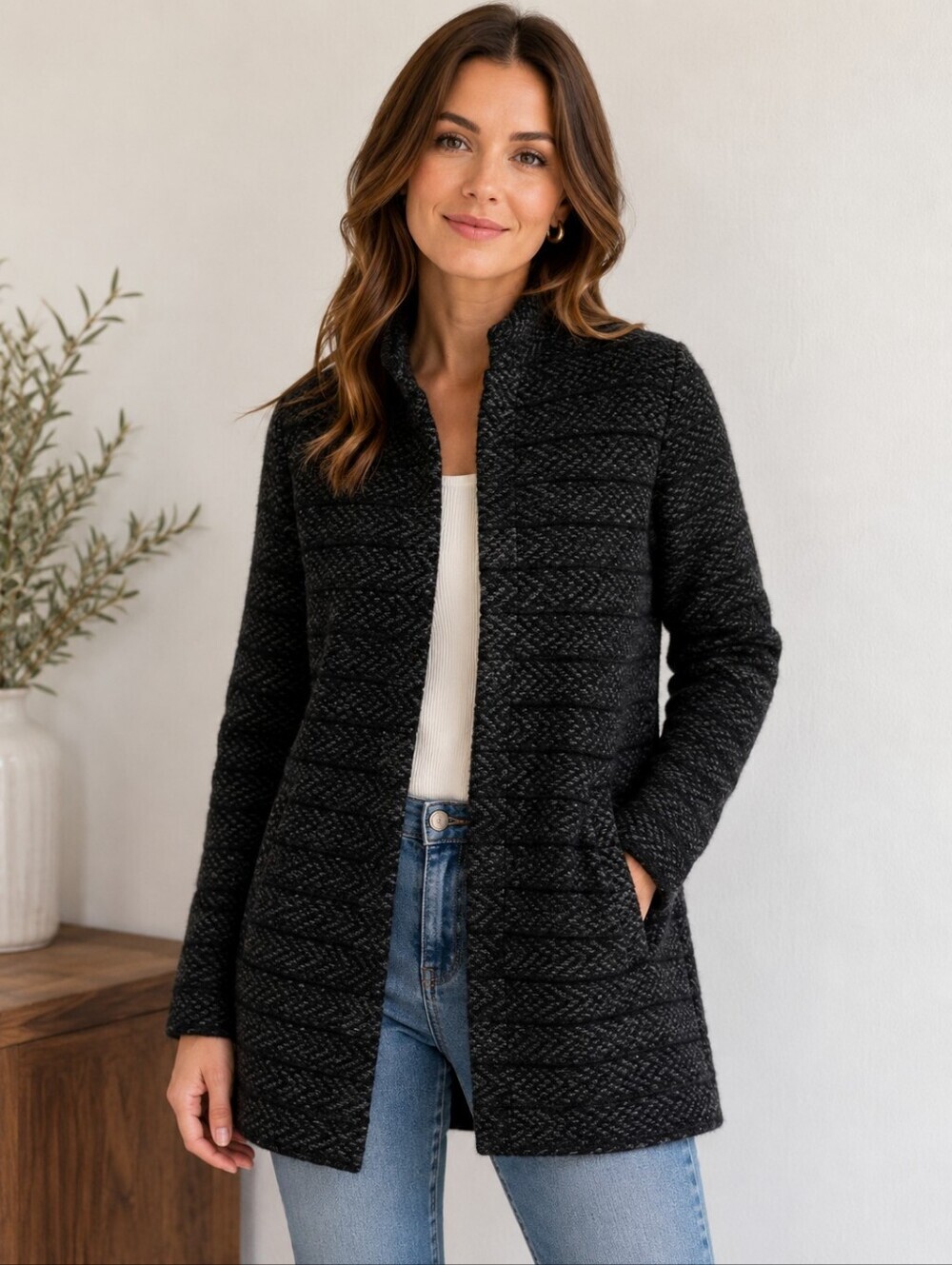 Chiaramente Wool Grey Cardigan Jacket Women's Small S Made in Italy Quilted EUC